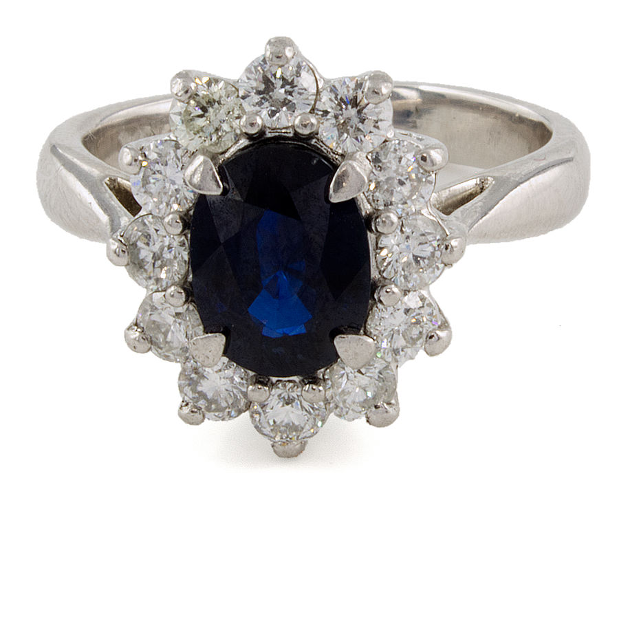 Platinum Sapphire/Diamond Cluster Ring size H